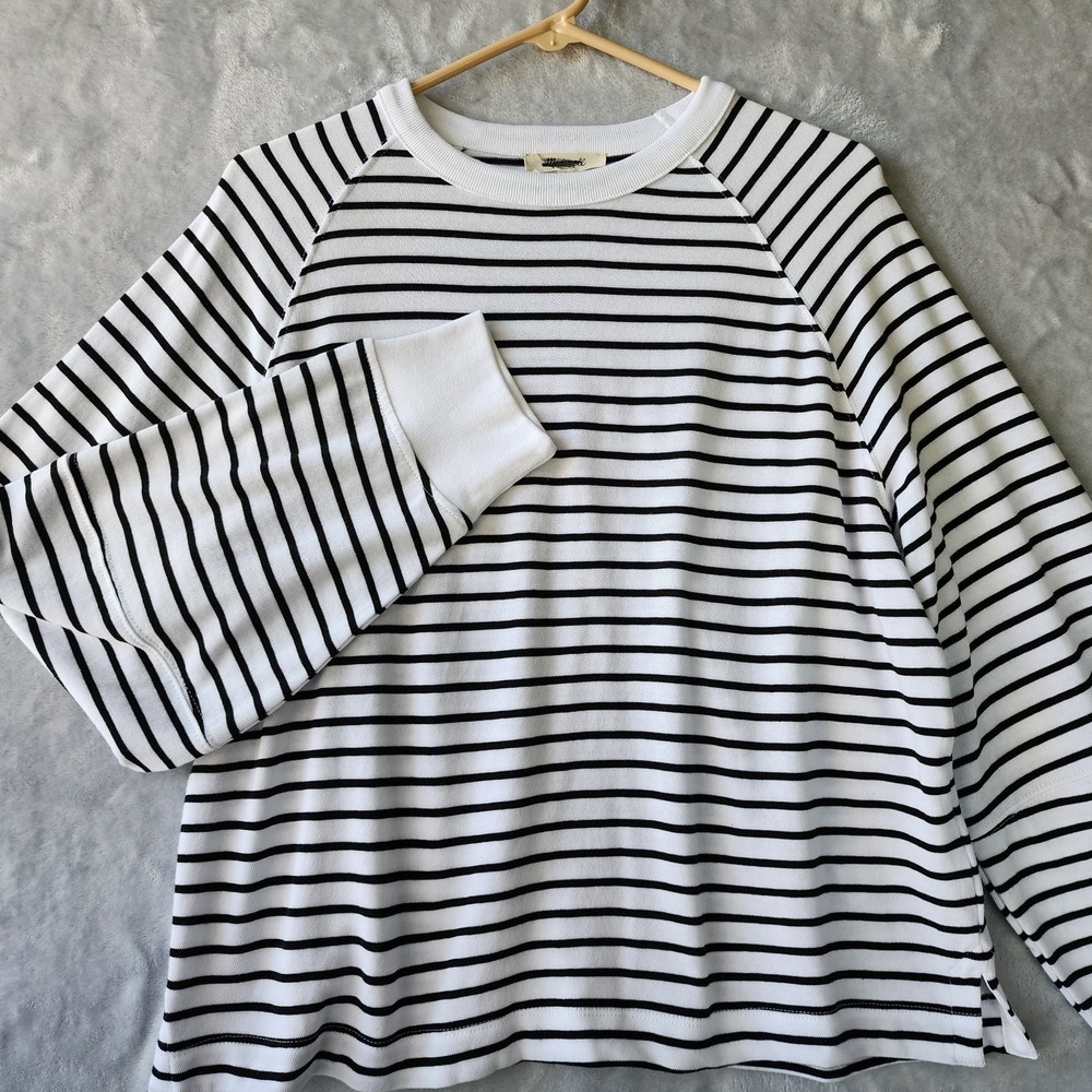 Madewell Top Womens Size Small Relaxed Raglan Cotton Jersey Black White Striped